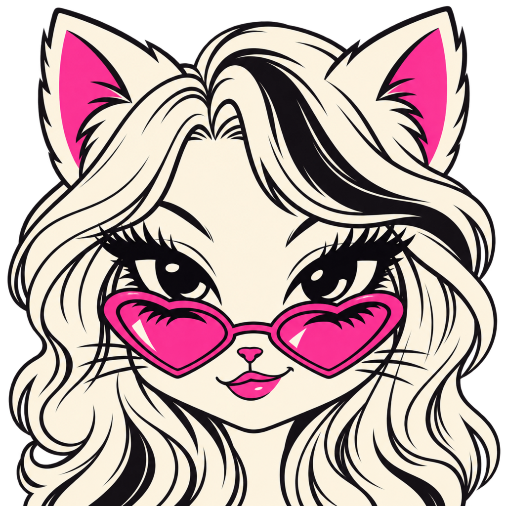 Catbie wearing pink heart sunglasses